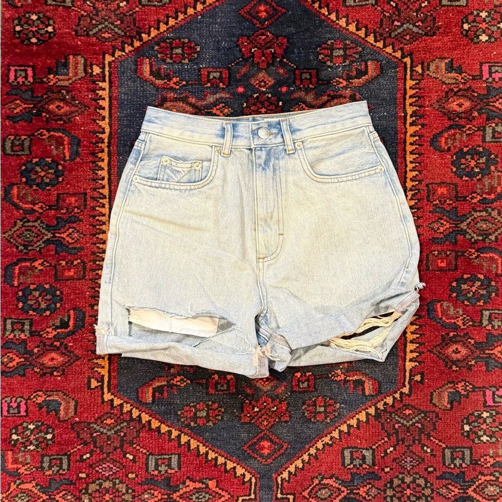 ASOS Blue Jean Shorts Distressed High-Waisted